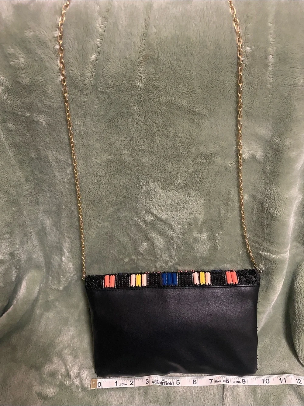 Urban Expressions Beaded Crossbody Clutch in Black with Multicolor Accent